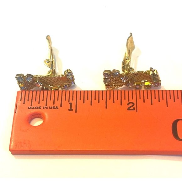 Articulating Retro Gold-tone Multi Color Rhinestone Dangle Earrings Clips - Picture 6 of 12